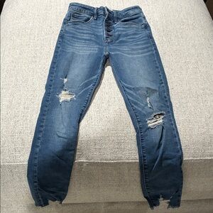 Stylish Abercrombie & Fitch Blue Distressed Super Skinny Ankle High-rise Jeans